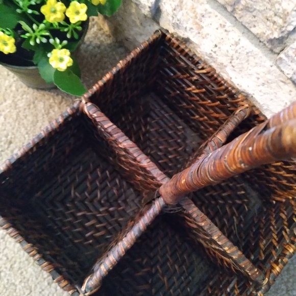 Vintage wicker Rattan silverware basket deep carry for flatware, Rattan bottle - Picture 3 of 8